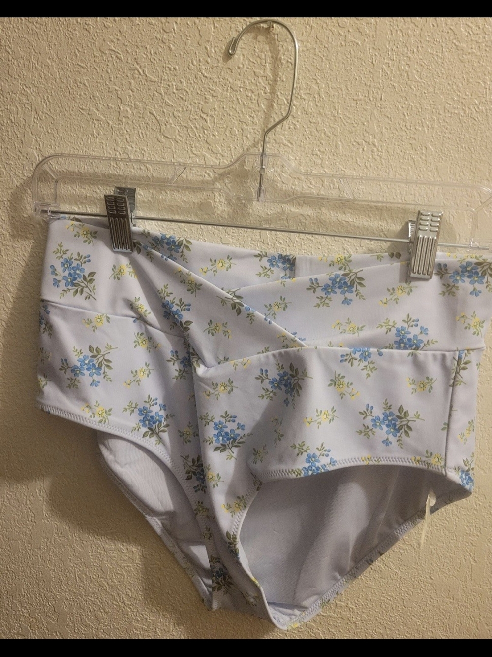 High-Waist Floral Bikini Bottoms -Blue with Blue & Yellow Flowers